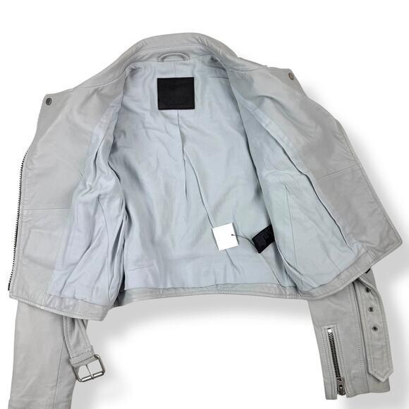 ALL SAINTS baby blue gray lamb leather BARON Biker motorcycle cropped jacket - Picture 12 of 16